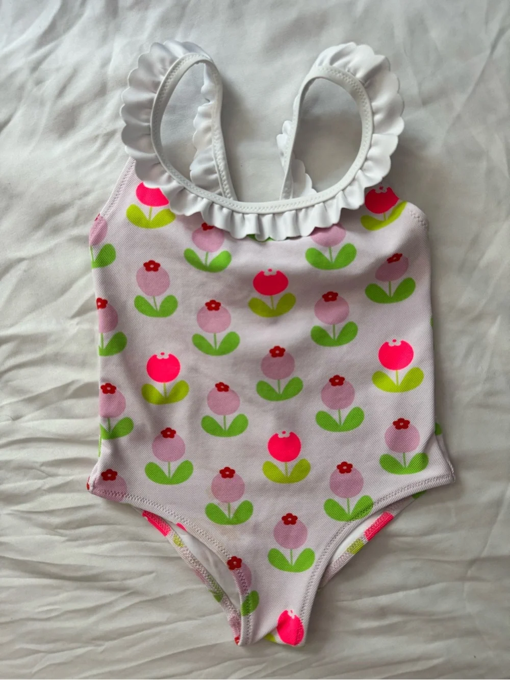 Jacadi Pink Floral Ruffle-Trim One-Piece Swimsuit